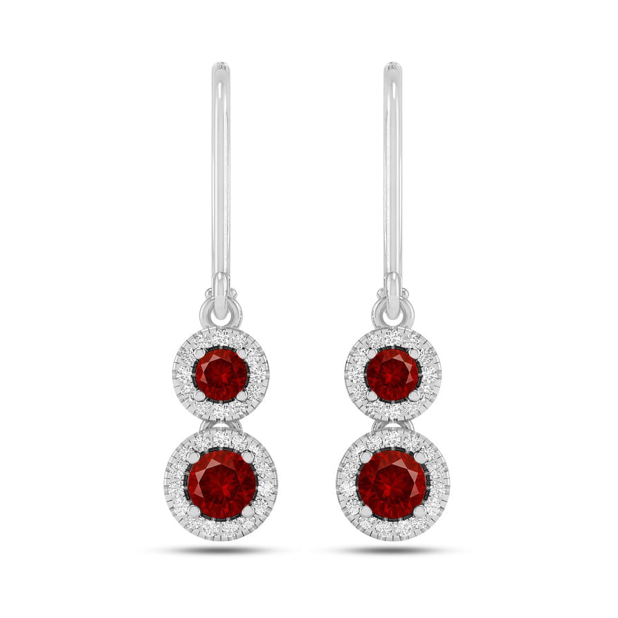 Double Halo Lever back Drop Earrings | 925 Sterling Silver Birthstone Stud Earrings | Diamond Accent Gemstone Earrings | 15 Birthstone Options | Gift for Women