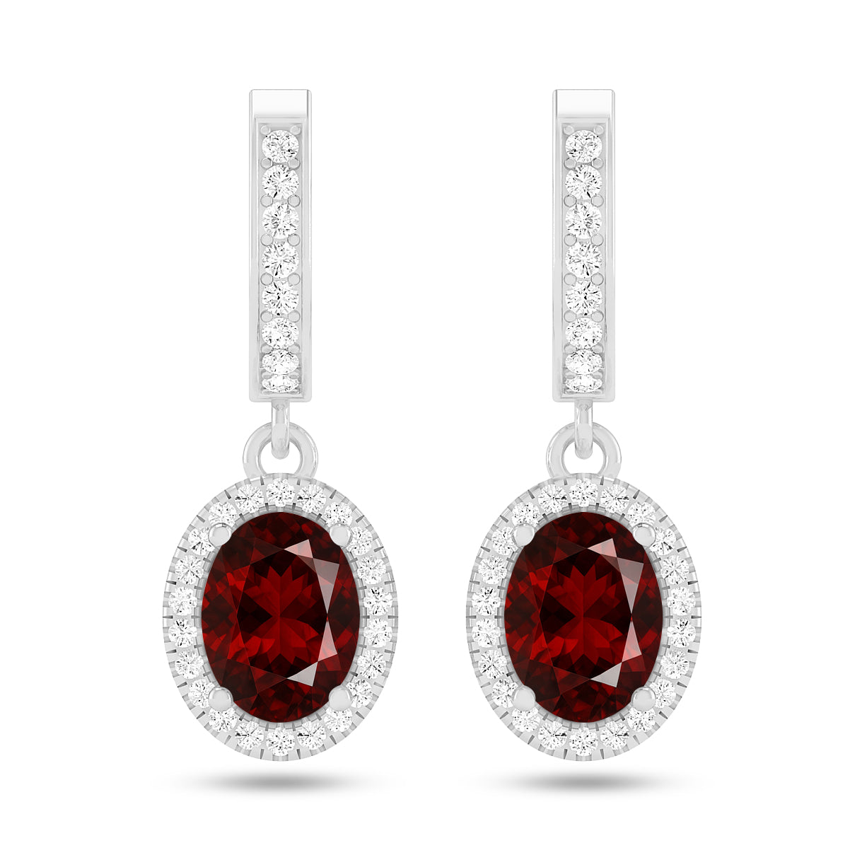 Oval Halo Drop Earrings | 925 Sterling Silver Birthstone Stud Earrings | Diamond Accent Gemstone Earrings | 15 Birthstone Options | Gift for Women