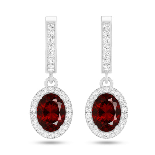 Oval Halo Drop Earrings | 925 Sterling Silver Birthstone Stud Earrings | Diamond Accent Gemstone Earrings | 15 Birthstone Options | Gift for Women
