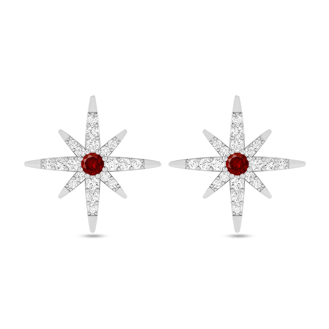 Celestial Starburst Stud Earrings | 925 Sterling Silver Birthstone Stud Earrings | Diamond Accent Gemstone Earrings | 15 Birthstone Options | Gift for Women