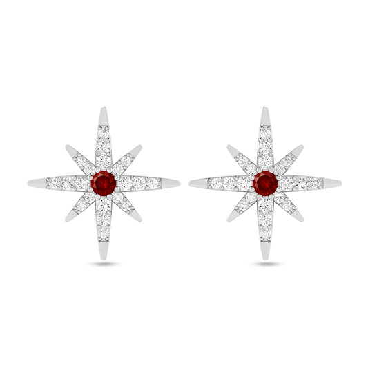 Celestial Starburst Stud Earrings | 925 Sterling Silver Birthstone Stud Earrings | Diamond Accent Gemstone Earrings | 15 Birthstone Options | Gift for Women
