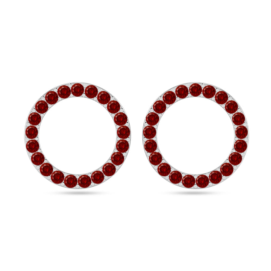Circle Frame Stud Earrings | 925 Sterling Silver Birthstone Stud Earrings | Diamond Accent Gemstone Earrings | 15 Birthstone Options | Gift for Women