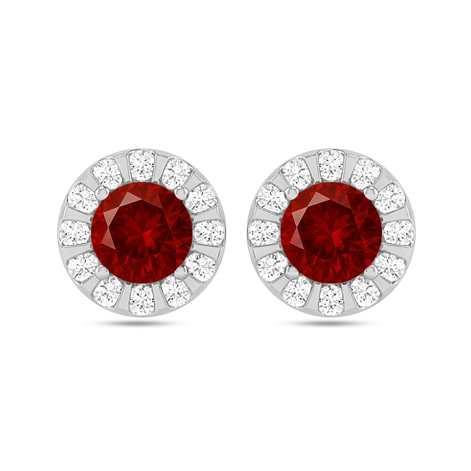 Sunburst Halo Stud Earrings | 925 Sterling Silver Birthstone Stud Earrings | Diamond Accent Gemstone Earrings | 15 Birthstone Options | Gift for Women