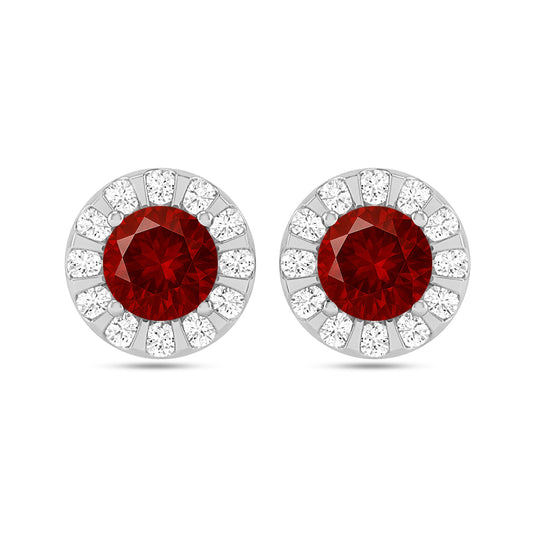 Sunburst Halo Stud Earrings | 925 Sterling Silver Birthstone Stud Earrings | Diamond Accent Gemstone Earrings | 15 Birthstone Options | Gift for Women