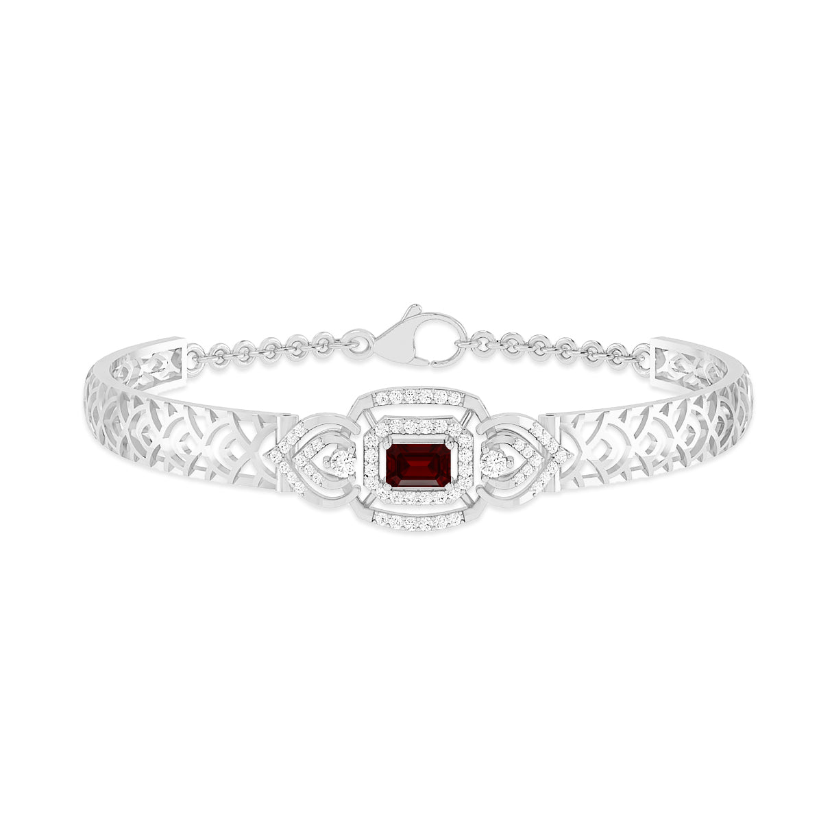 Art Deco Cuff Bracelet| Sterling Silver Birthstone Bracelet | Adjustable Chain | 15 Gemstone Choices | Personalized Gemstone Bracelet Floral Vine Bracelet Canter piece