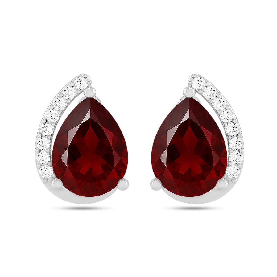 Pear Solitaire Stud Earrings | 925 Sterling Silver Birthstone Stud Earrings | Diamond Accent Gemstone Earrings | 15 Birthstone Options | Gift for Women