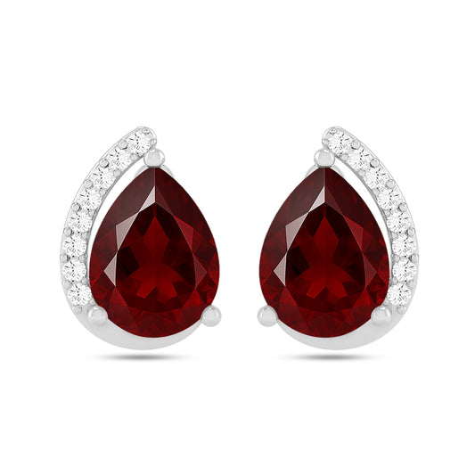 Pear Solitaire Stud Earrings | 925 Sterling Silver Birthstone Stud Earrings | Diamond Accent Gemstone Earrings | 15 Birthstone Options | Gift for Women