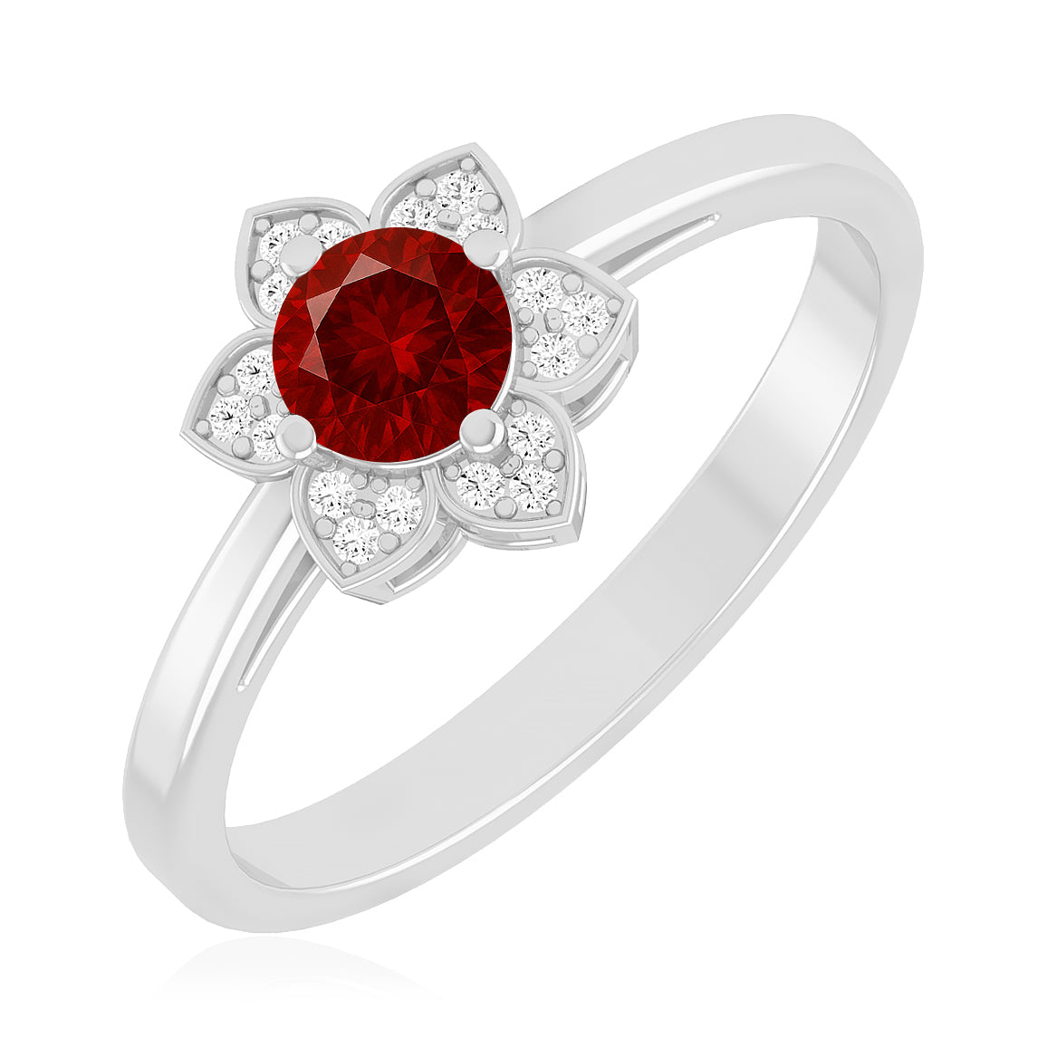 Floral Halo Solitaire Ring | Sterling Silver Birthstone Ring | Genuine Gemstone & Diamond Studded Ring | Personalized Promise Ring | Gift for Her