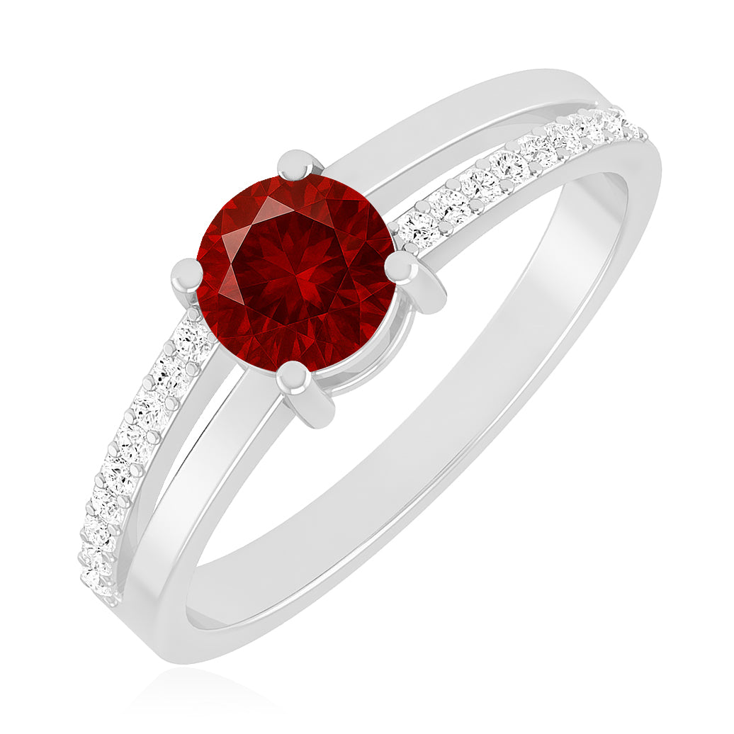 Split Shank Solitaire Ring | Sterling Silver Birthstone Ring | Genuine Gemstone & Diamond Studded Ring | Personalized Promise Ring | Gift for Her