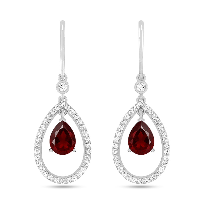 Floating Pear Drop Earrings | 925 Sterling Silver Birthstone Stud Earrings | Diamond Accent Gemstone Earrings | 15 Birthstone Options | Gift for Women