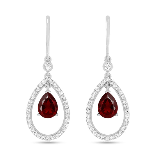 Floating Pear Drop Earrings | 925 Sterling Silver Birthstone Stud Earrings | Diamond Accent Gemstone Earrings | 15 Birthstone Options | Gift for Women