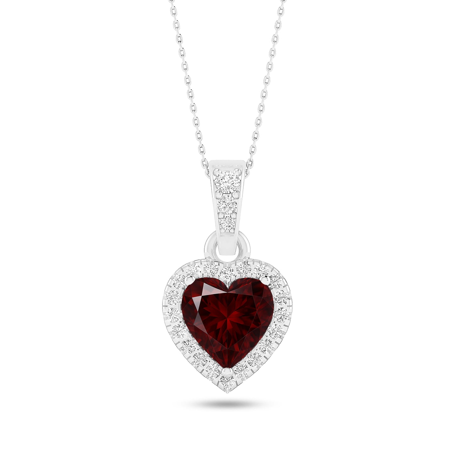 Heart Halo Pendant | Sterling Silver Birthstone Necklace | Diamond Accent | Adjustable Chain | 15 Gemstone Choices