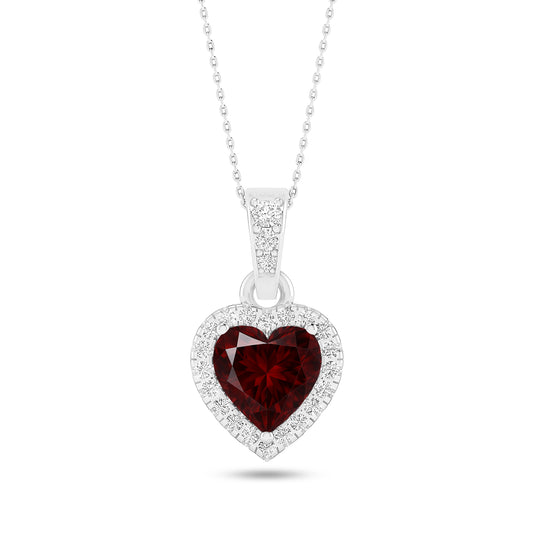 Heart Halo Pendant | Sterling Silver Birthstone Necklace | Diamond Accent | Adjustable Chain | 15 Gemstone Choices