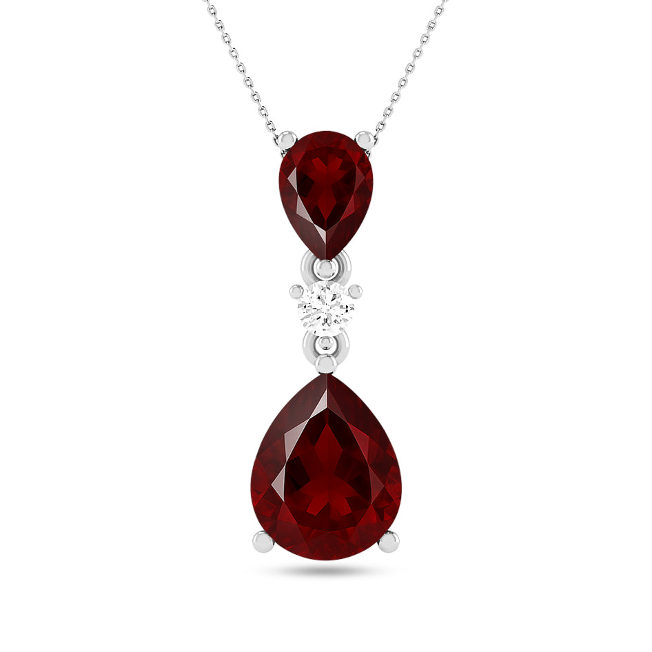 Double Pear Drop Pendant | Starburst Pendant | Heart Knot Teardrop Pendant | Sterling Silver Birthstone Necklace | Diamond Accent | Adjustable Chain | 15 Gemstone Choices