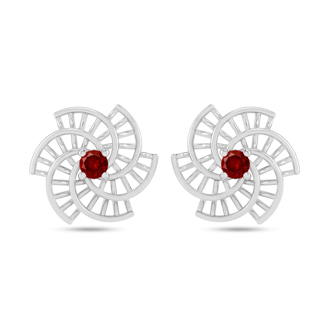 Spiral Floral Stud Earrings | 925 Sterling Silver Birthstone Stud Earrings | Diamond Accent Gemstone Earrings | 15 Birthstone Options | Gift for Women
