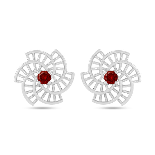 Spiral Floral Stud Earrings | 925 Sterling Silver Birthstone Stud Earrings | Diamond Accent Gemstone Earrings | 15 Birthstone Options | Gift for Women