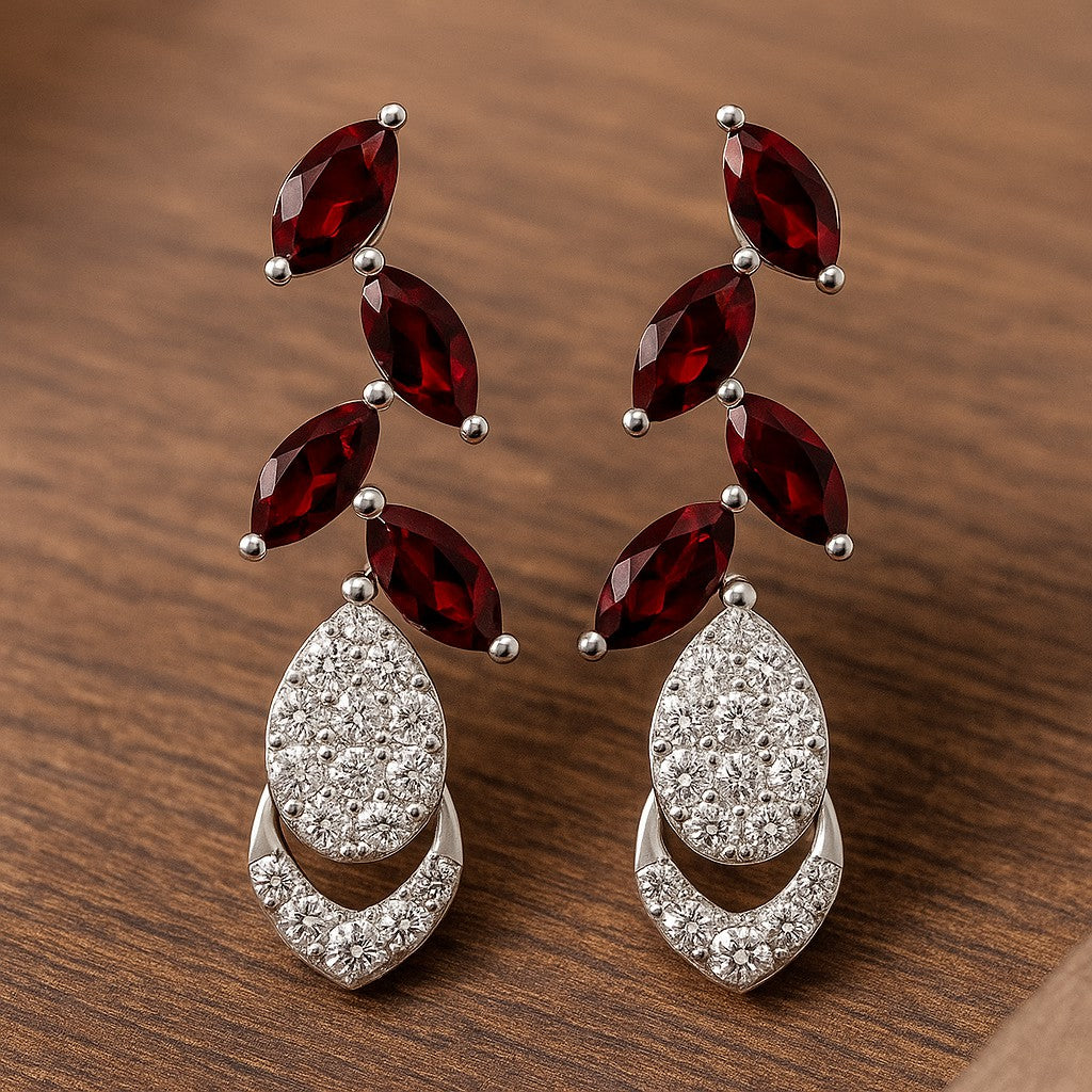 Nature-Inspired Leaf Drop Earrings | 925 Sterling Silver Birthstone Stud Earrings | Diamond Accent Gemstone Earrings | 15 Birthstone Options | Gift for Women