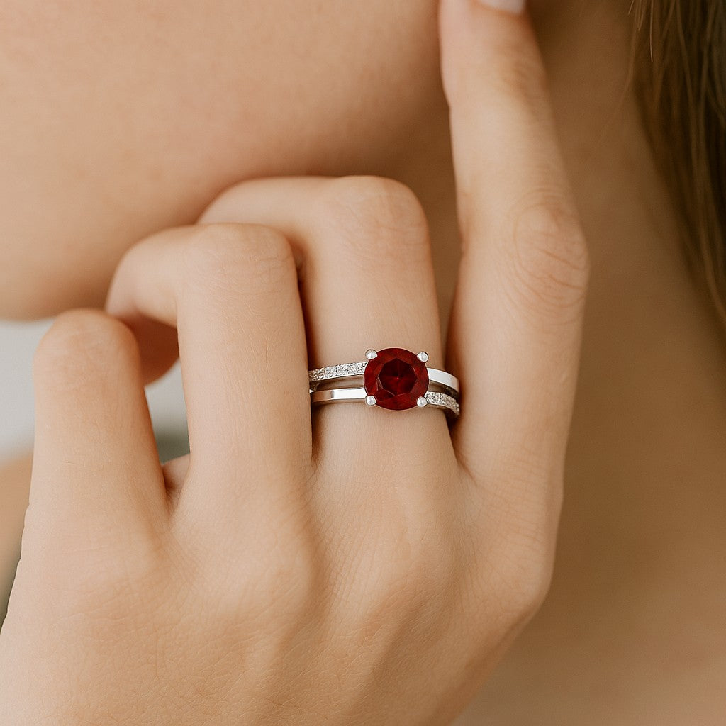 Split Shank Solitaire Ring | Sterling Silver Birthstone Ring | Genuine Gemstone & Diamond Studded Ring | Personalized Promise Ring | Gift for Her