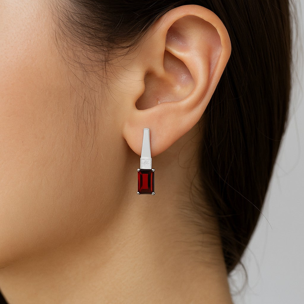 Lever back Drop Earrings | 925 Sterling Silver Birthstone Stud Earrings | Diamond Accent Gemstone Earrings | 15 Birthstone Options | Gift for Women