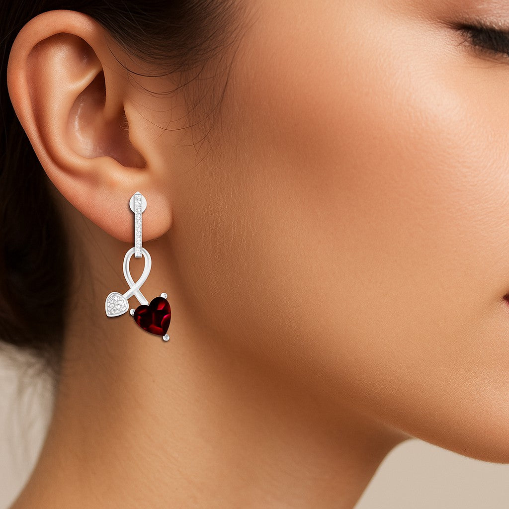 Infinity Heart Drop Earrings | 925 Sterling Silver Birthstone Stud Earrings | Diamond Accent Gemstone Earrings | 15 Birthstone Options | Gift for Women