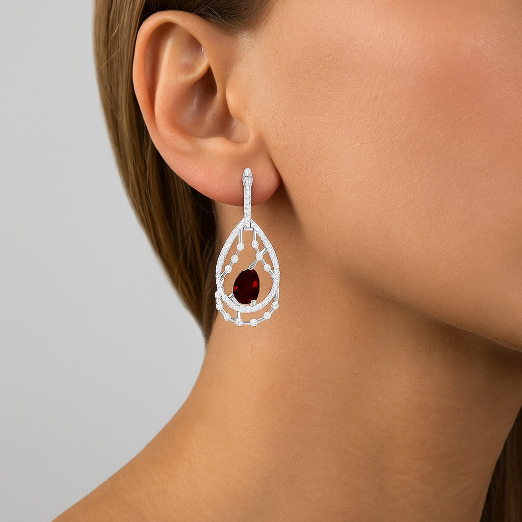 Double Teardrop Halo Drop Earrings | 925 Sterling Silver Birthstone Stud Earrings | Diamond Accent Gemstone Earrings | 15 Birthstone Options | Gift for Women