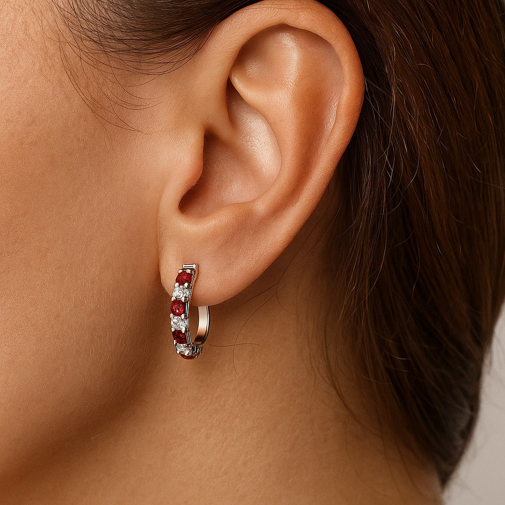 Inside-Outside Hoop Earrings | 925 Sterling Silver Birthstone Stud Earrings | Diamond Accent Gemstone Earrings | 15 Birthstone Options | Gift for Women