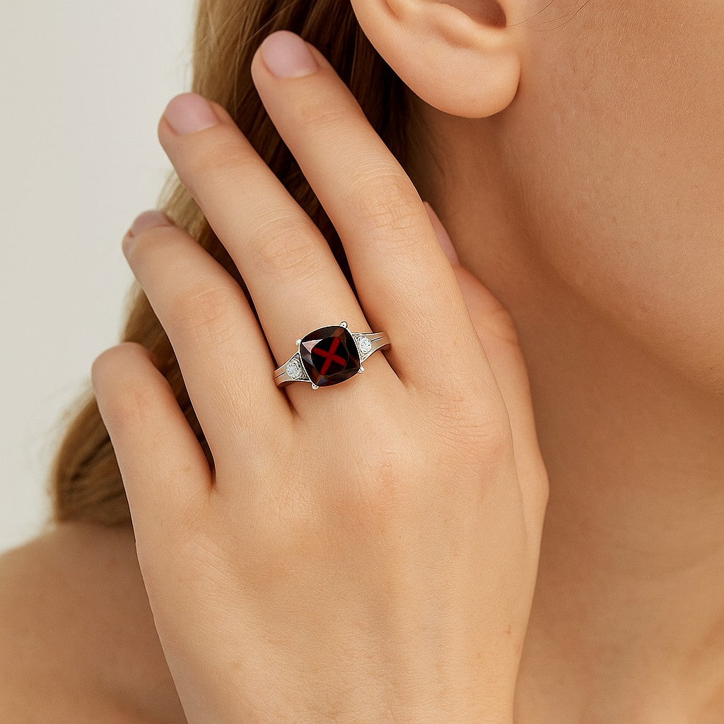 Classic Three-Stone Solitaire Ring | Sterling Silver Birthstone Ring | Genuine Gemstone & Diamond Studded Ring | Personalized Promise Ring | Gift for Her