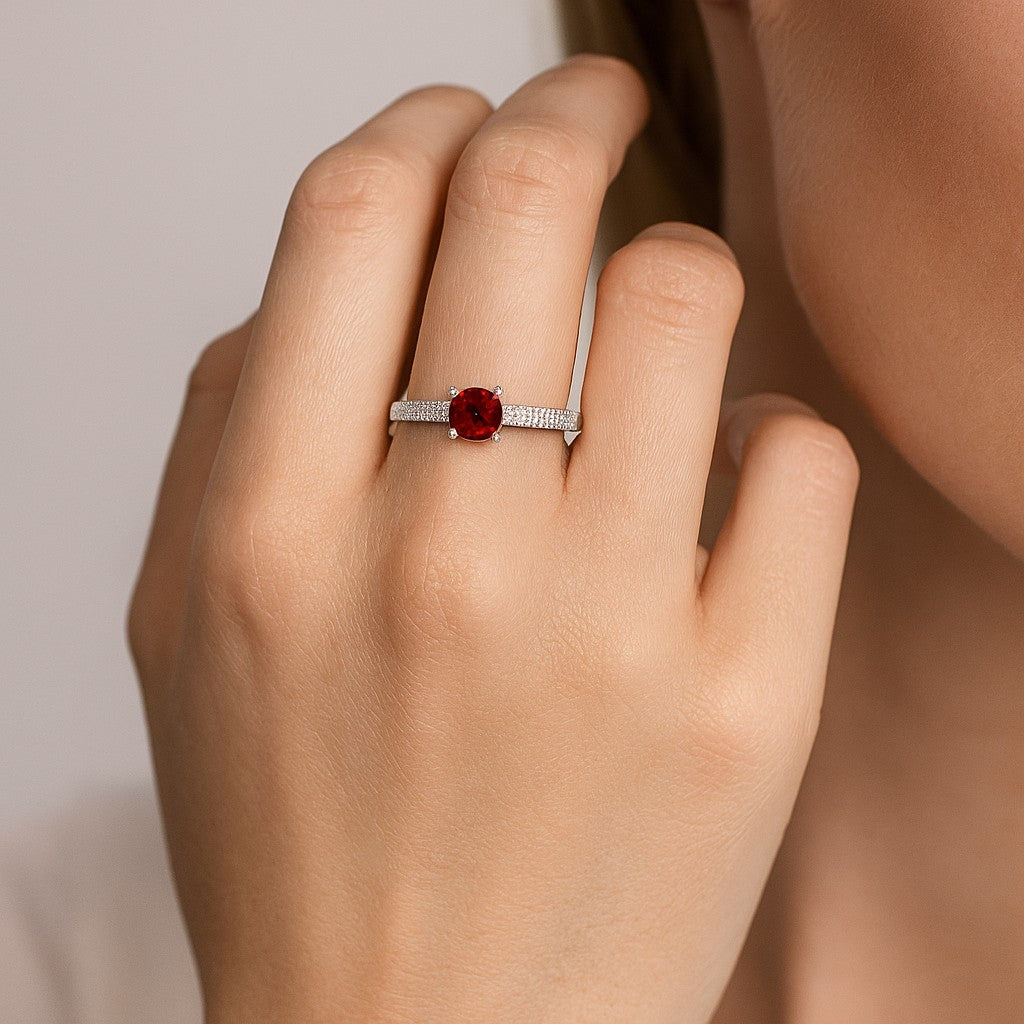 Milgrain Solitaire Ring | Sterling Silver Birthstone Ring | Genuine Gemstone & Diamond Studded Ring | Personalized Promise Ring | Gift for Her