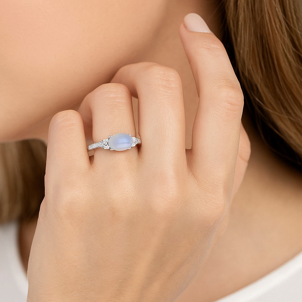 Bezel Set Three-Stone Ring | Sterling Silver Birthstone Ring | Genuine Gemstone & Diamond Studded Ring | Personalized Promise Ring | Gift for Her