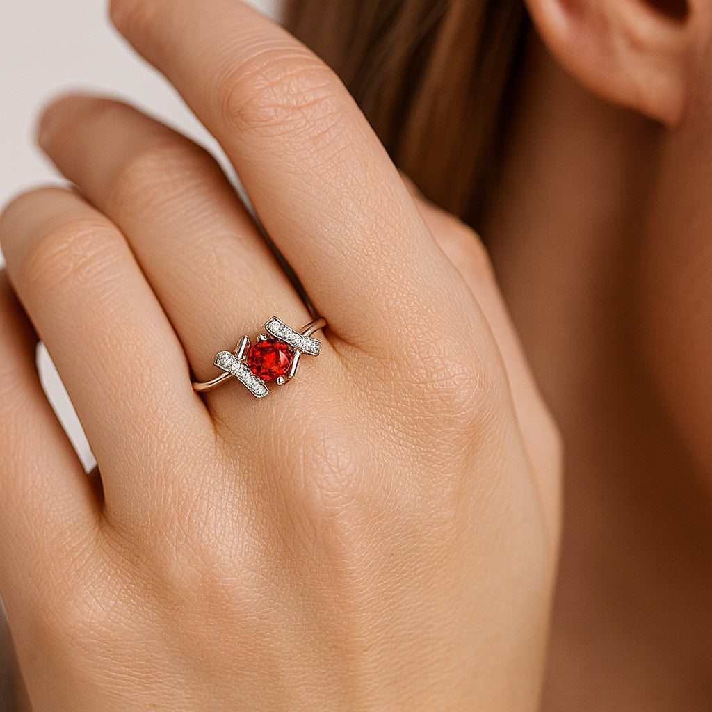 Modern Bypass Solitaire Ring | Sterling Silver Birthstone Ring | Genuine Gemstone & Diamond Studded Ring | Personalized Promise Ring | Gift for Her