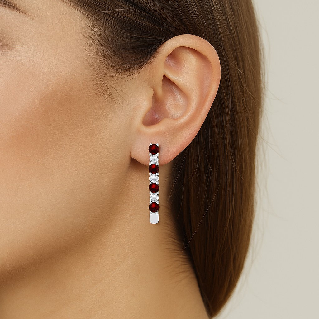 Bar Stud Earrings | 925 Sterling Silver Birthstone Stud Earrings | Diamond Accent Gemstone Earrings | 15 Birthstone Options | Gift for Women