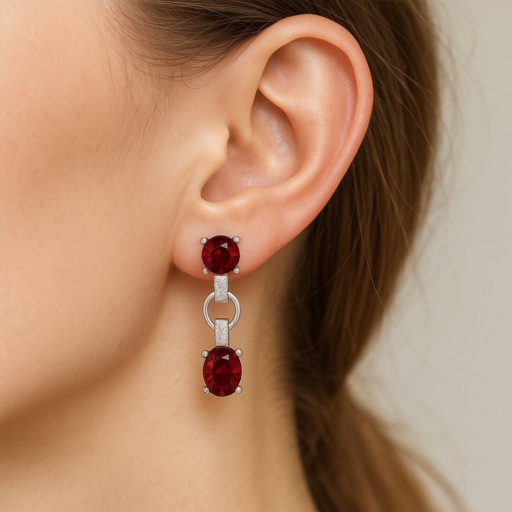 Link Drop Dangle Earrings | 925 Sterling Silver Birthstone Stud Earrings | Diamond Accent Gemstone Earrings | 15 Birthstone Options | Gift for Women