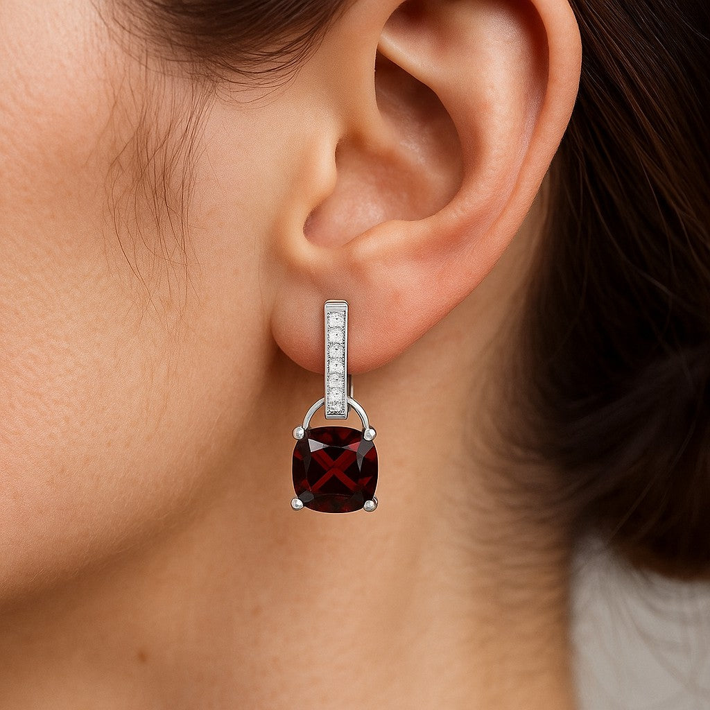 Cushion Cut Drop Stud Earrings | 925 Sterling Silver Birthstone Stud Earrings | Diamond Accent Gemstone Earrings | 15 Birthstone Options | Gift for Women (Copy)