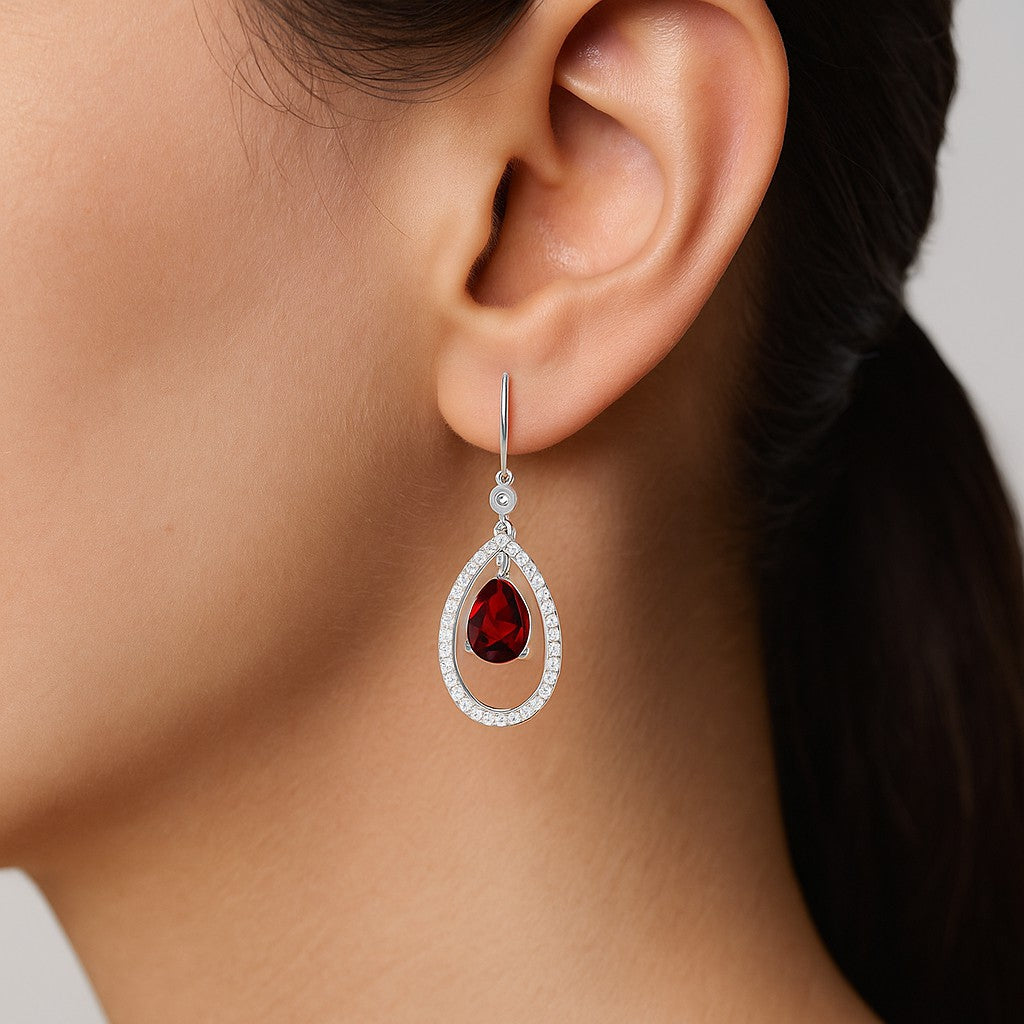 Floating Pear Drop Earrings | 925 Sterling Silver Birthstone Stud Earrings | Diamond Accent Gemstone Earrings | 15 Birthstone Options | Gift for Women