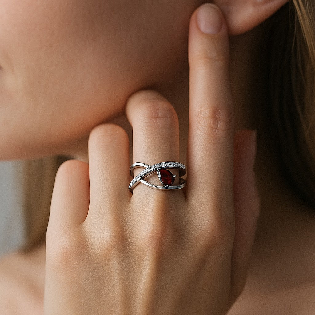 Bypass Pear Solitaire Ring | Sterling Silver Birthstone Ring | Genuine Gemstone & Diamond Studded Ring | Personalized Promise Ring | Gift for Her