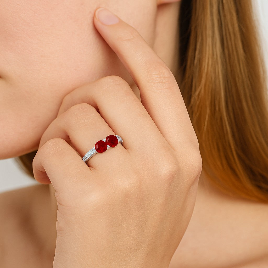 Toi et Moi Ring | Sterling Silver Birthstone Ring | Genuine Gemstone & Diamond Studded Ring | Personalized Promise Ring | Gift for Her