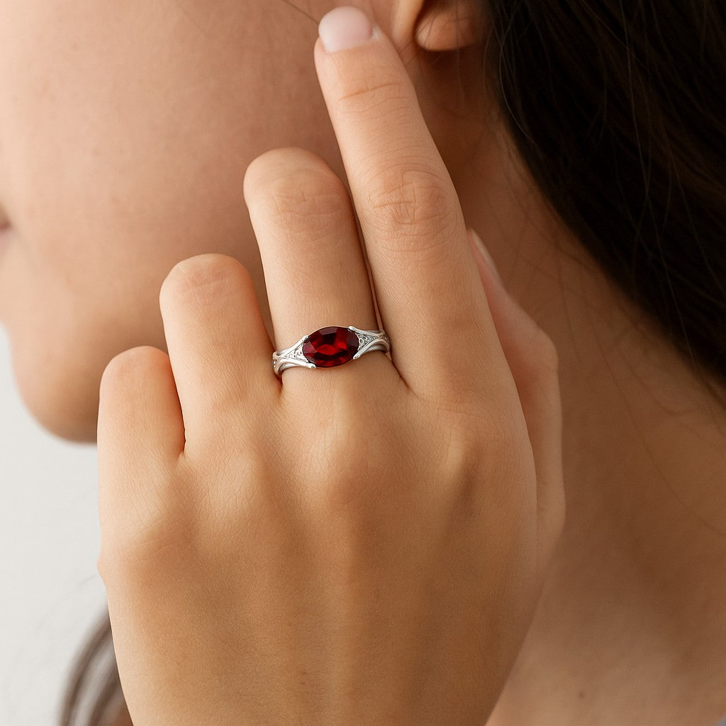 Bypass Solitaire Ring | Sterling Silver Birthstone Ring | Genuine Gemstone Studded Ring | Personalized Promise Ring | Gift for Her