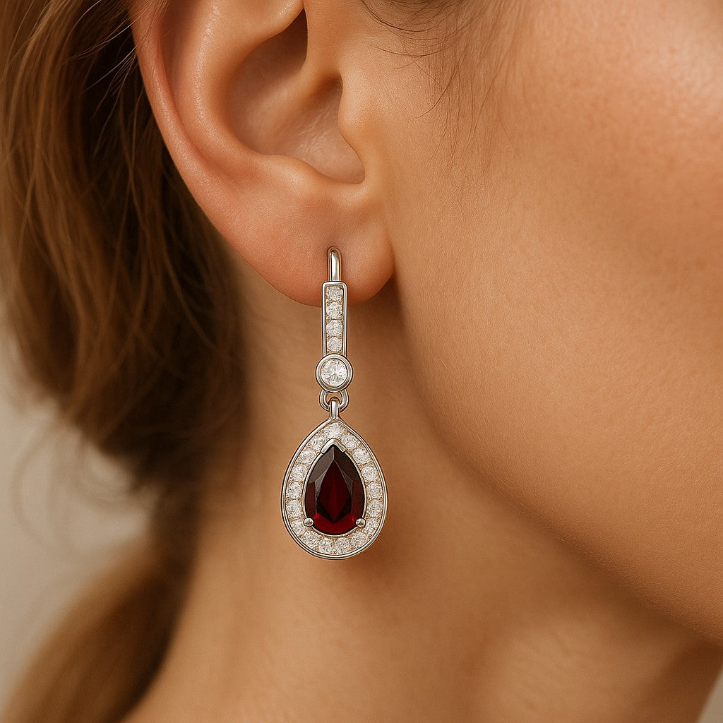 Pear Halo Drop Earrings | 925 Sterling Silver Birthstone Stud Earrings | Diamond Accent Gemstone Earrings | 15 Birthstone Options | Gift for Women