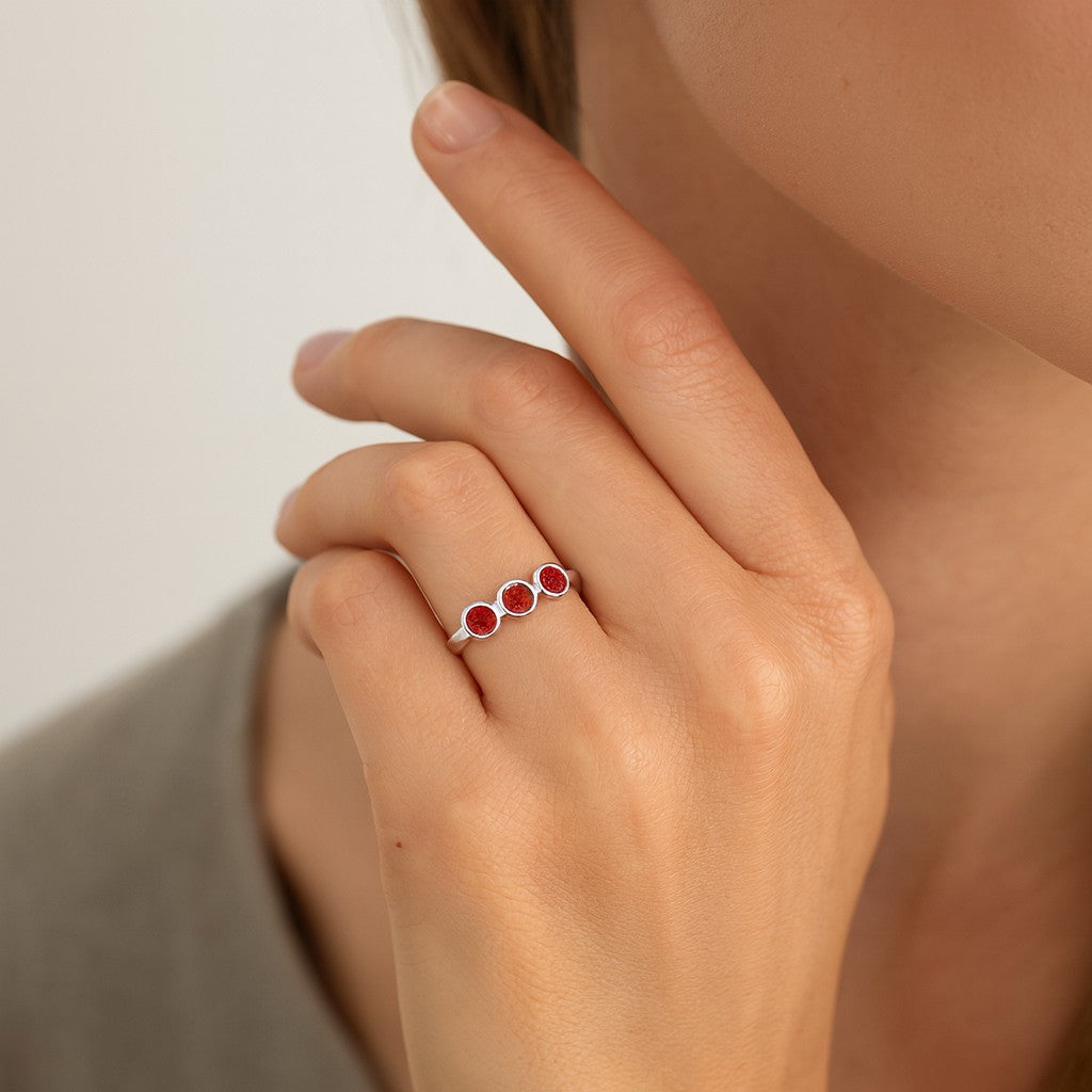 Three-Stone Bezel Ring | Sterling Silver Birthstone Ring | Genuine Gemstone & Diamond Studded Ring | Personalized Promise Ring | Gift for Her