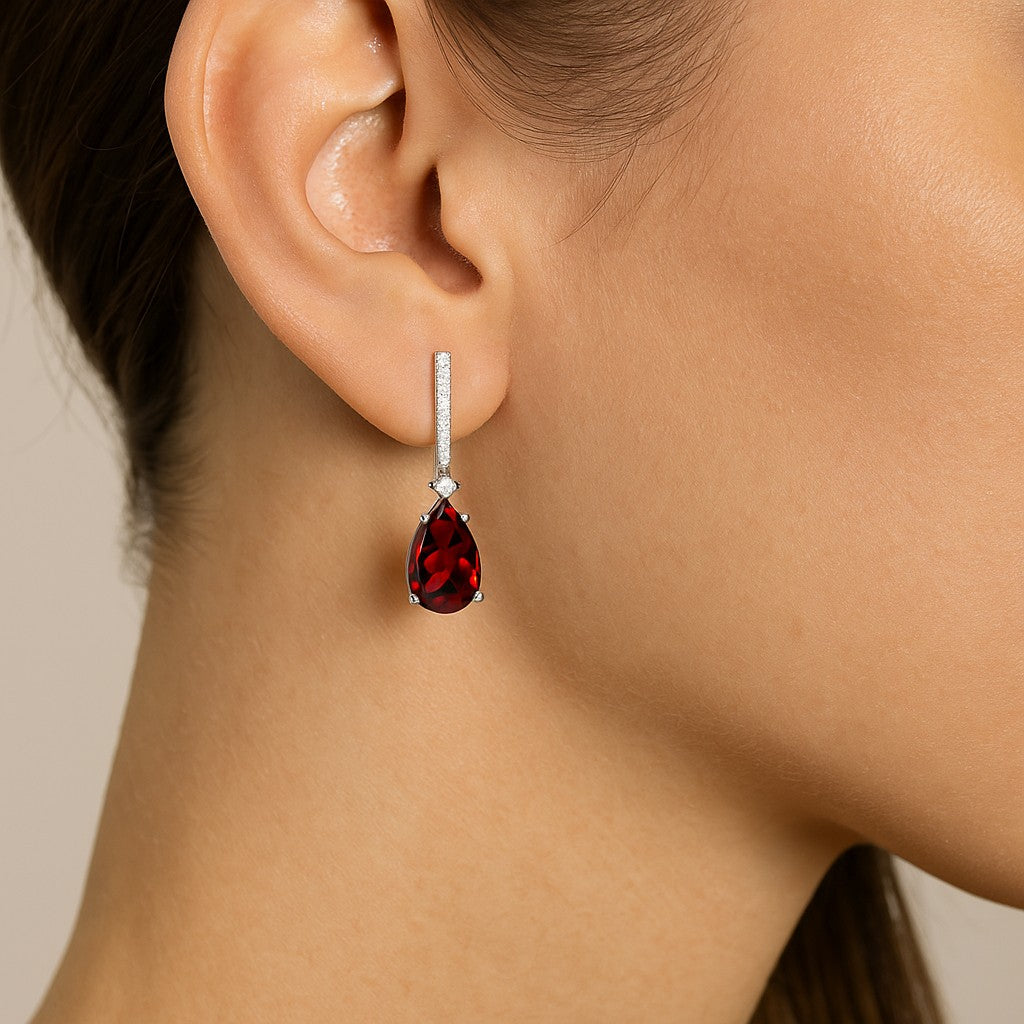 Bar Drop Earrings | 925 Sterling Silver Birthstone Stud Earrings | Diamond Accent Gemstone Earrings | 15 Birthstone Options | Gift for Women