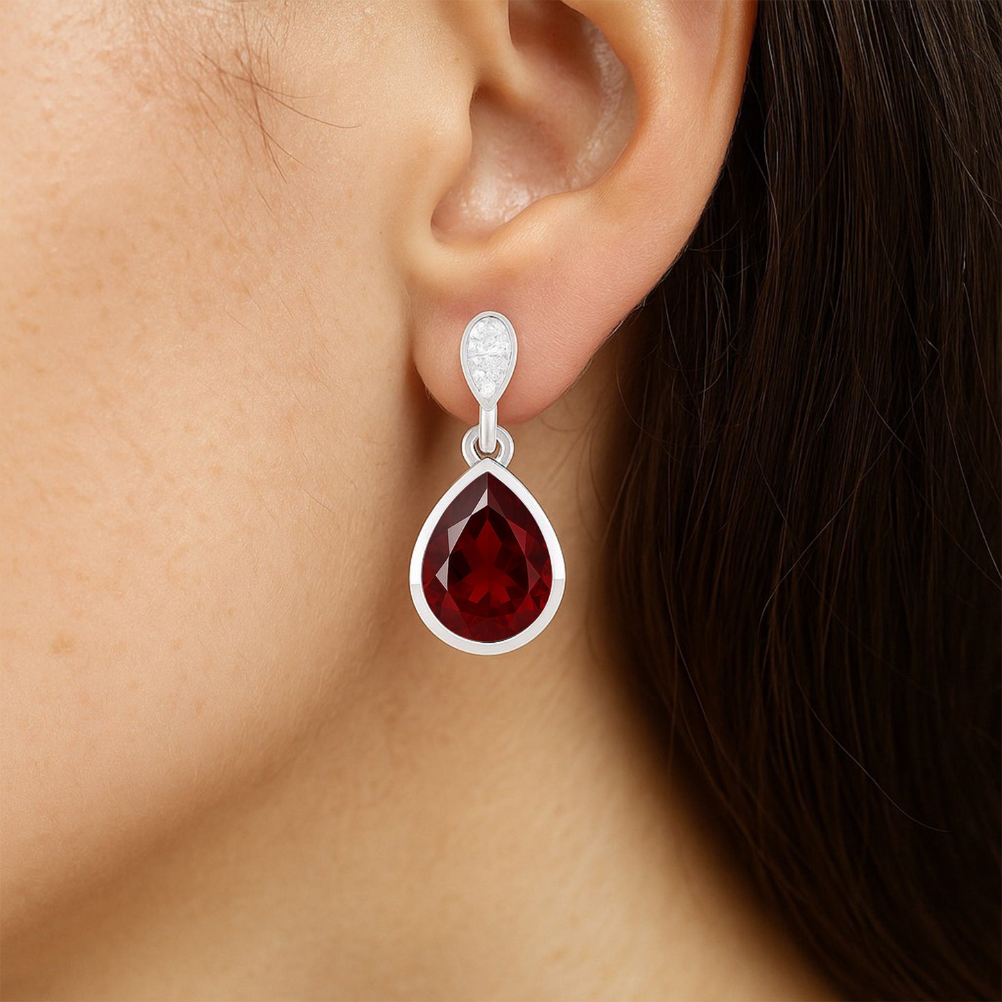 Pear Solitaire Drop Earrings | 925 Sterling Silver Birthstone Stud Earrings | Diamond Accent Gemstone Earrings | 15 Birthstone Options | Gift for Women