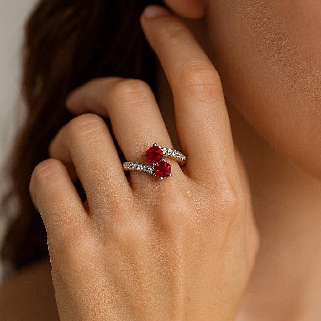 Toi et Moi Ring | Sterling Silver Birthstone Ring | Genuine Gemstone & Diamond Studded Ring | Personalized Promise Ring | Gift for Her