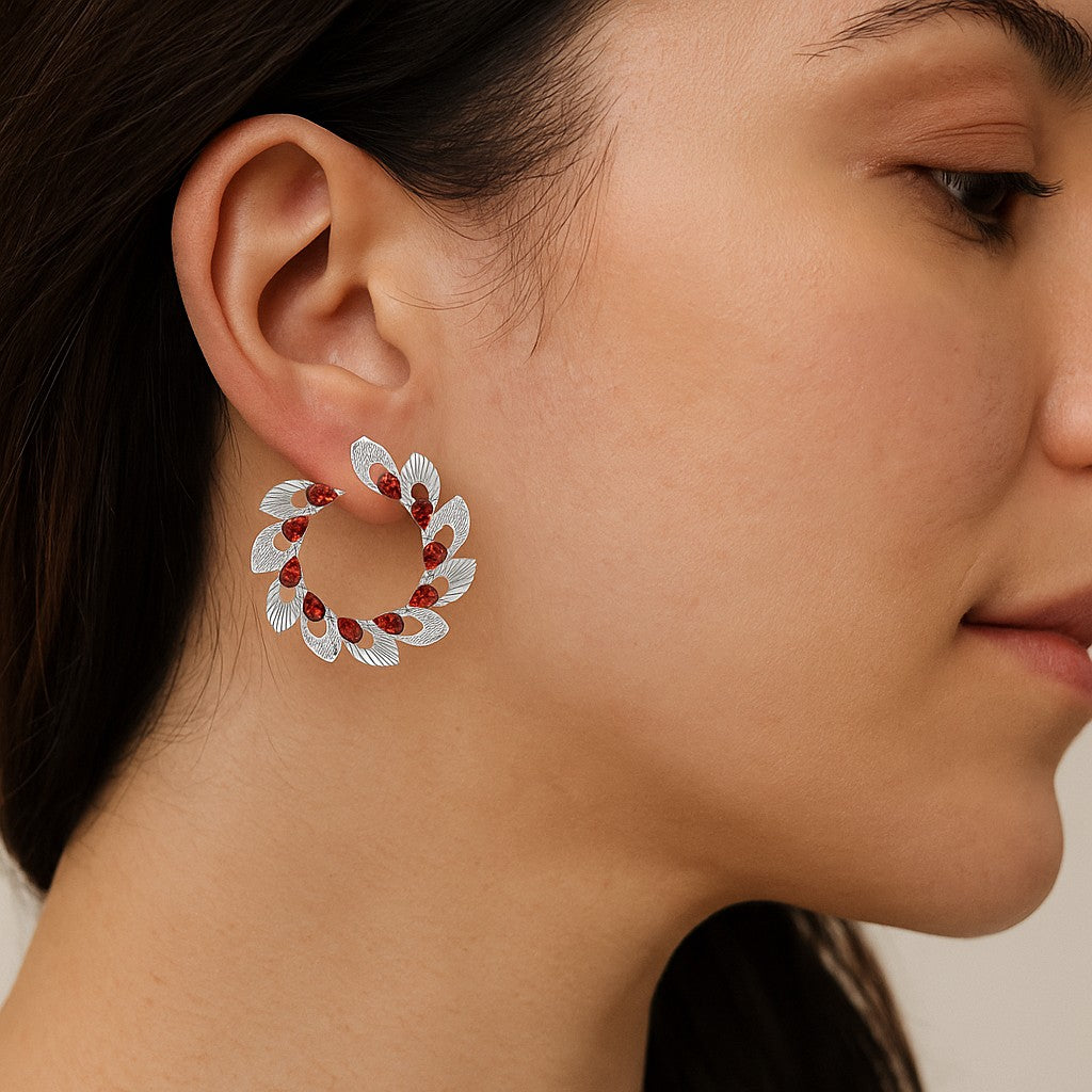 Floral Wreath Hoop Earrings | 925 Sterling Silver Birthstone Stud Earrings | Diamond Accent Gemstone Earrings | 15 Birthstone Options | Gift for Women