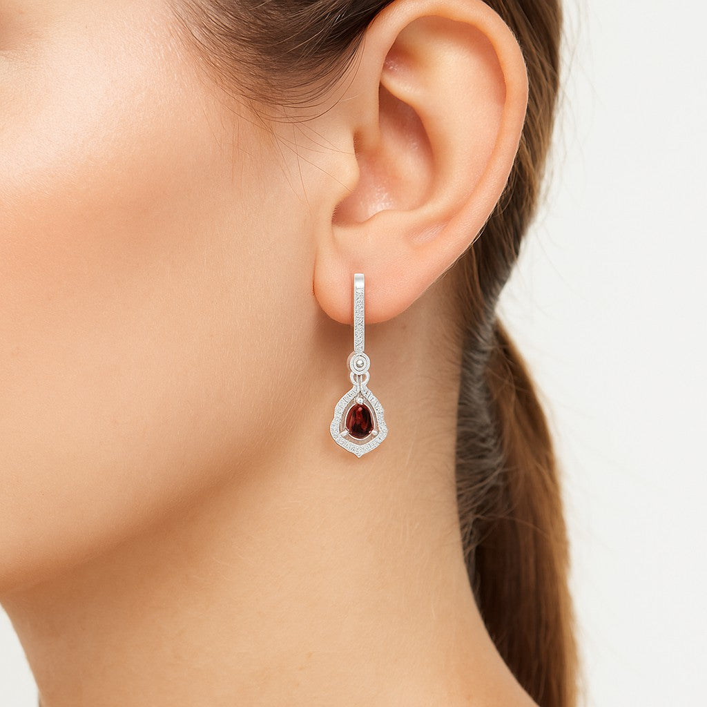 Yeh Pear Halo Open Frame Drop Earrings | 925 Sterling Silver Birthstone Stud Earrings | Diamond Accent Gemstone Earrings | 15 Birthstone Options | Gift for Women
