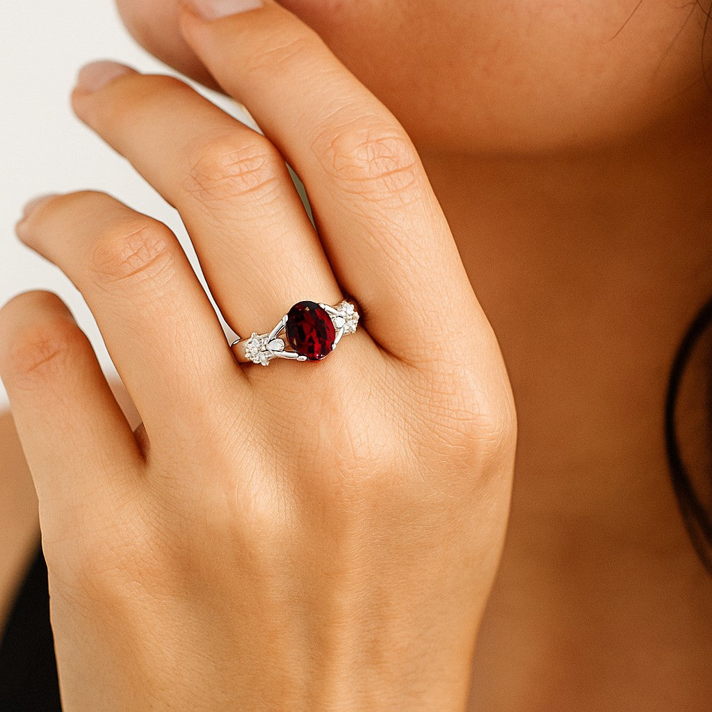 Floral Cluster Solitaire Ring | Sterling Silver Birthstone Ring | Genuine Gemstone & Diamond Studded Ring | Personalized Promise Ring | Gift for Her