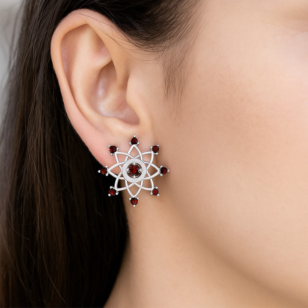 Celestial Starburst Stud Earrings | 925 Sterling Silver Birthstone Stud Earrings | Diamond Accent Gemstone Earrings | 15 Birthstone Options | Gift for Women