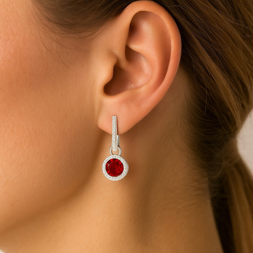 Round Halo Drop Earrings | 925 Sterling Silver Birthstone Stud Earrings | Diamond Accent Gemstone Earrings | 15 Birthstone Options | Gift for Women