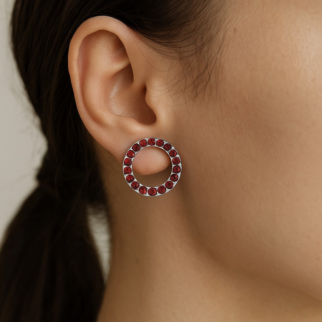 Circle Frame Stud Earrings | 925 Sterling Silver Birthstone Stud Earrings | Diamond Accent Gemstone Earrings | 15 Birthstone Options | Gift for Women