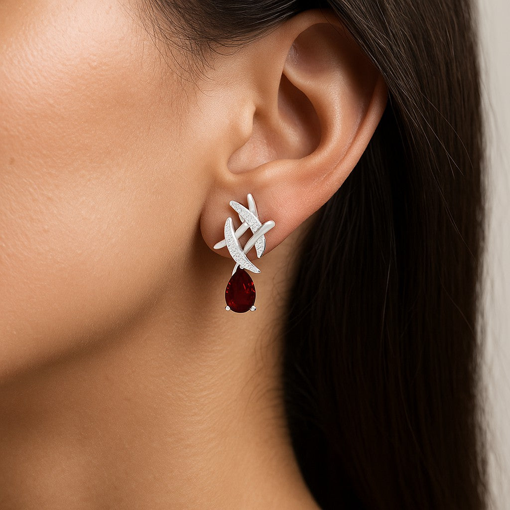 Criss-Cross Drop Earrings | 925 Sterling Silver Birthstone Stud Earrings | Diamond Accent Gemstone Earrings | 15 Birthstone Options | Gift for Women