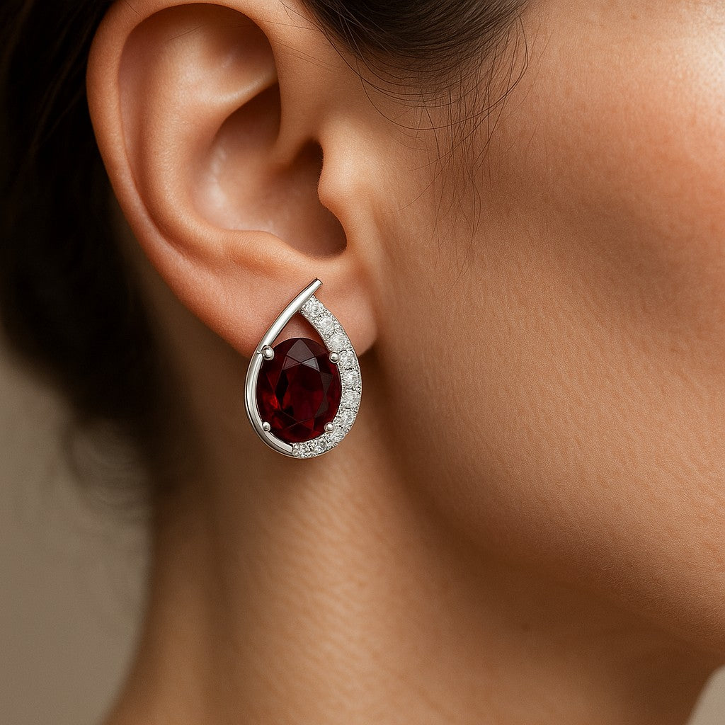 Pear Halo Stud Earrings | 925 Sterling Silver Birthstone Stud Earrings | Diamond Accent Gemstone Earrings | 15 Birthstone Options | Gift for Women (Copy)